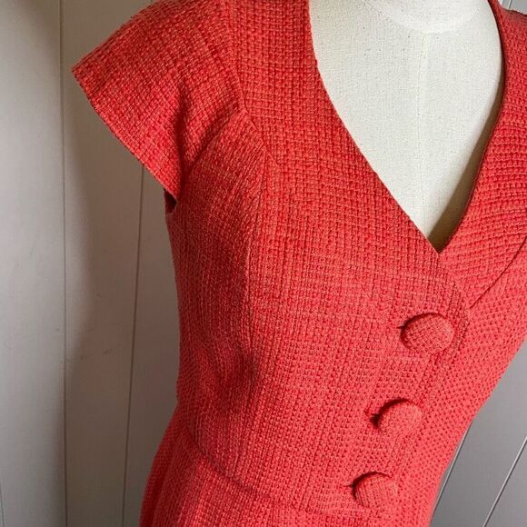 Ellen Tracy Women Size 6 Two Piece Tank Dress & Jacket Red Button Front Textured - Picture 3 of 16